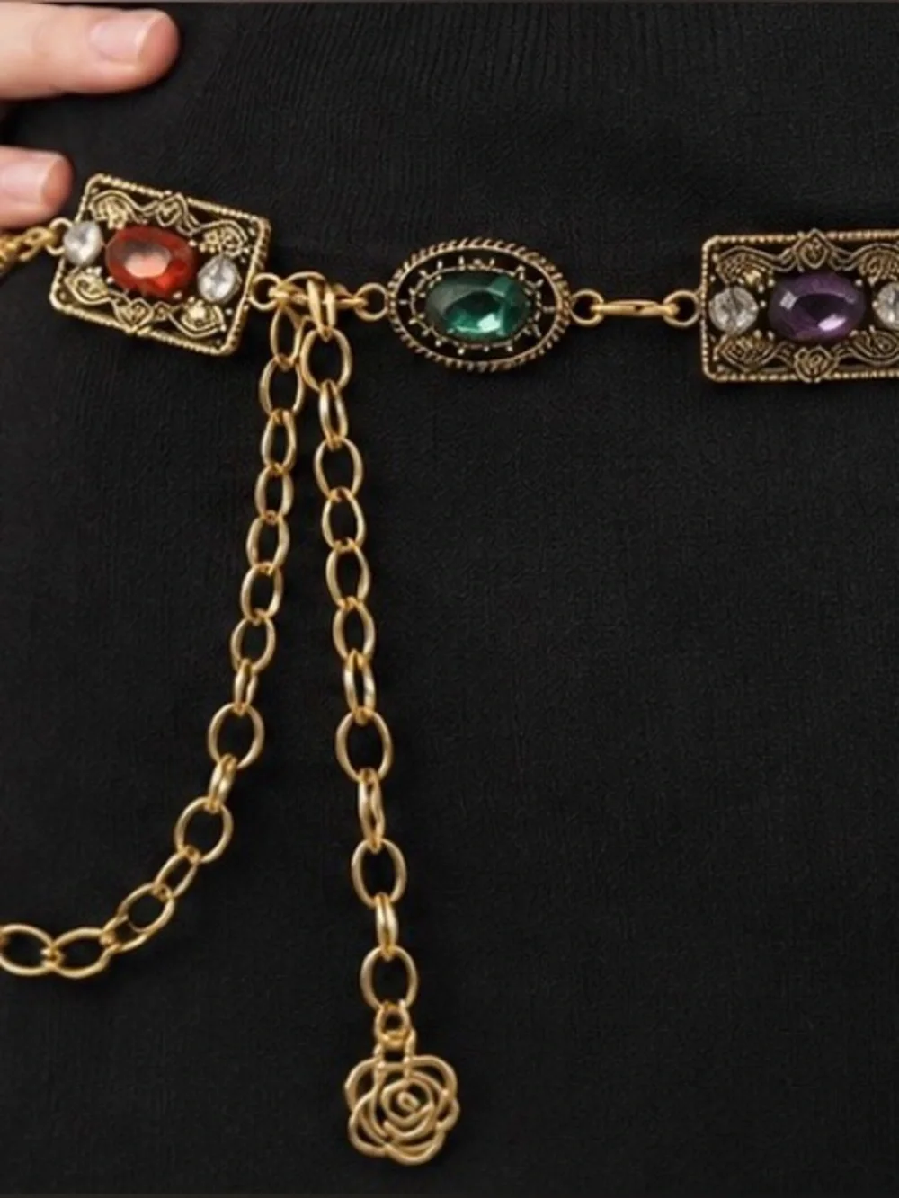 Retro Antique Gold Gemstone Waist Chain Belt
